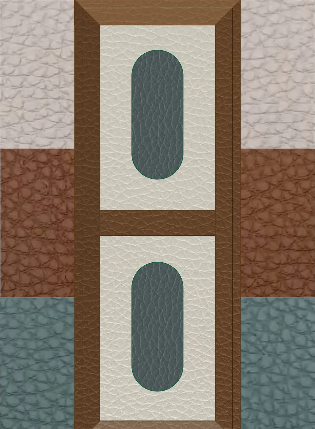 Leather shutter samples in grey, green and brown